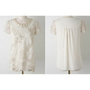 Summer Women Chiffon Shirt Lace Tops Beading Embroidery O-Neck Tops Blouse