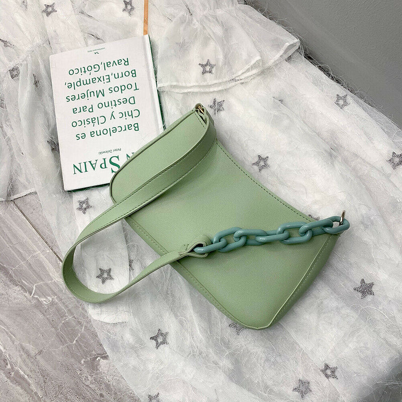 Women Solid Evening Clutch Shoulder Handbags PU Leather Totes Bags (Green)