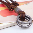 Alloy Circle Ring Pendant Necklace Men Women Retro Long Leather Necklace