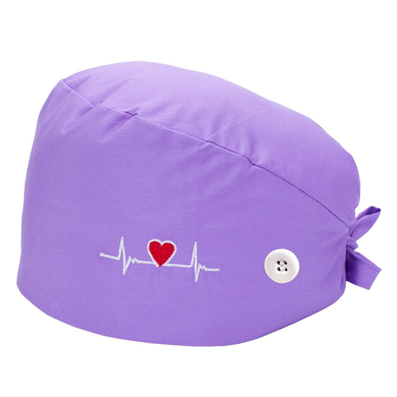 2pcs Womens Fashionable Printed Scrub Cap with Buttons Sweatband Headwear