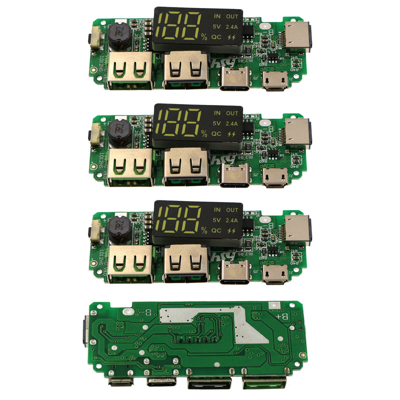 4x Charger Module with LED Display, Charging Boards, Dual USB 5V 2.4A with