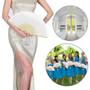 8Pcs Folding Fan White Silk Bamboo Handheld Folded Fan Bridal Dancing Props