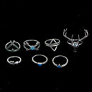7Pcs Boho Ladies Fashion Antlers Finger Ring Set Party Prom Clubwear Jewelry