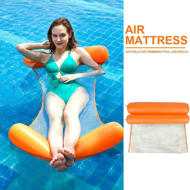 Water Hammock Foldable Inflatable Air Mattress Swimming Pool Beach (Orange)