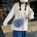 Heart Shaped Messenger Bag Women Girl Plush Shoulder Handbag (Dark Grey)
