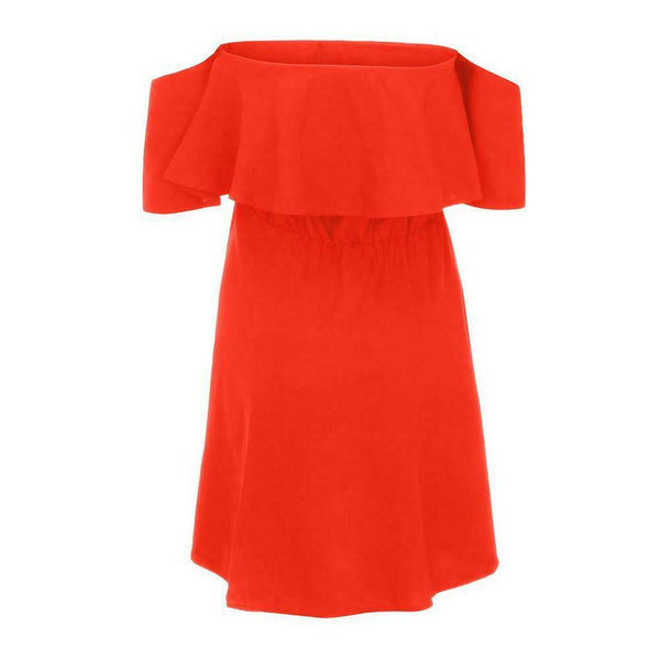 Plus Size Off Shoulder Boat Neck Women Dress Frill Pure Color Dresses (XL)