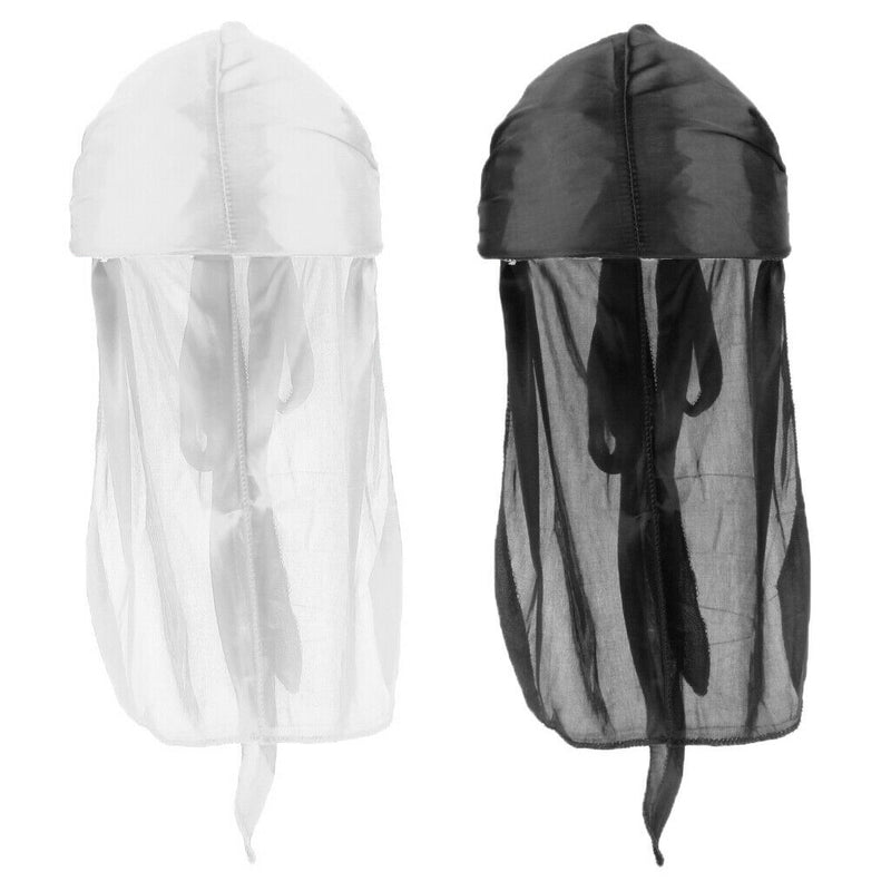 2 Pack Trendy Color Du-Rag Wave Cap Durag Headwrap with Long Wide Strap