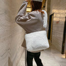 Women Plush Messenger Bag Big Capacity Fluffy Shoulder Handbags (White)