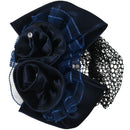 Women Dark blue double flower butterfly knot cover Hair clip with hairnet n N1E5