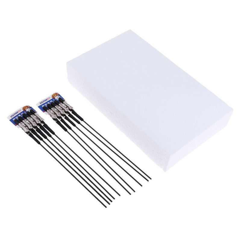 10pcs Alligator Clip Clamp Wrapped Iron Stick & Foam Base Set DIY Craft Tool