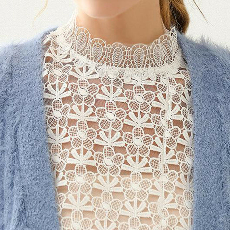 Sexy Women's Sleeveless Stand Collar Lace Low-cut Summer Fitted Tank Top Shirts