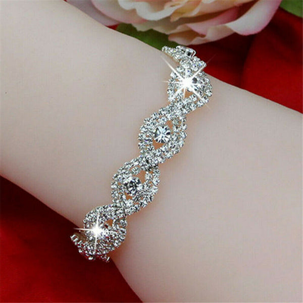1* Elegant Women Crystal Rhinestone Infinity Bangle Bracelet Deluxe Jewelry Gift