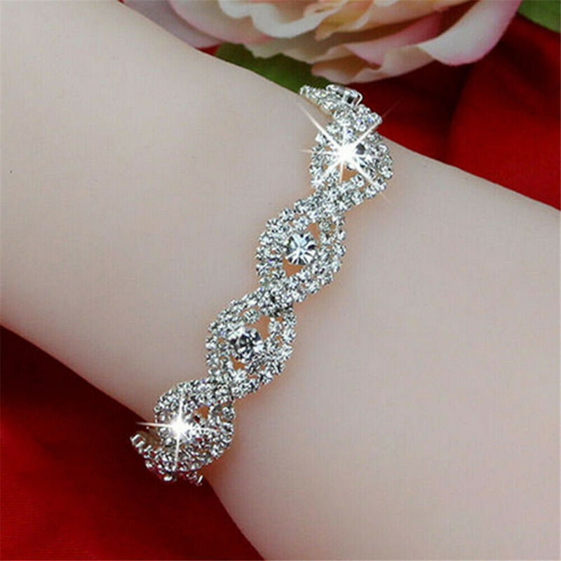 1* Elegant Women Crystal Rhinestone Infinity Bangle Bracelet Deluxe Jewelry Gift