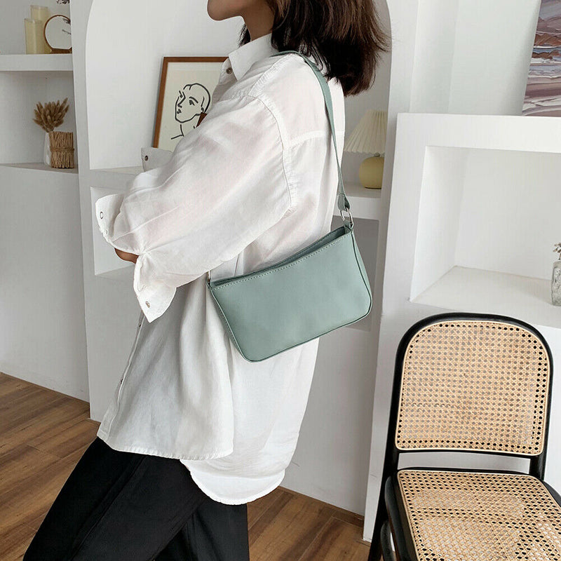 Women Simple PU Leather Handbag Chain Travel Shoulder Totes Bag (Green)