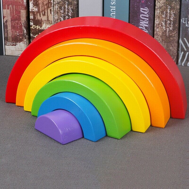 Colorful Wood Rainbow Building Blocks Toys Creative Assembling Blocks Circl A1P9