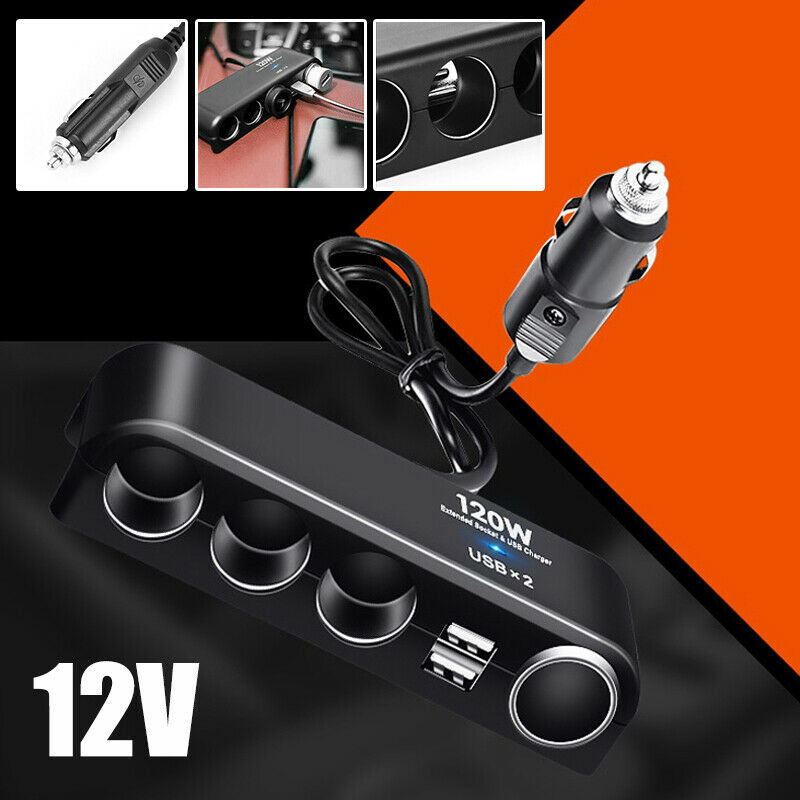 4 Way Car Cigarette Lighter Power Socket Charger Adapter Dual USB Port Twin l-