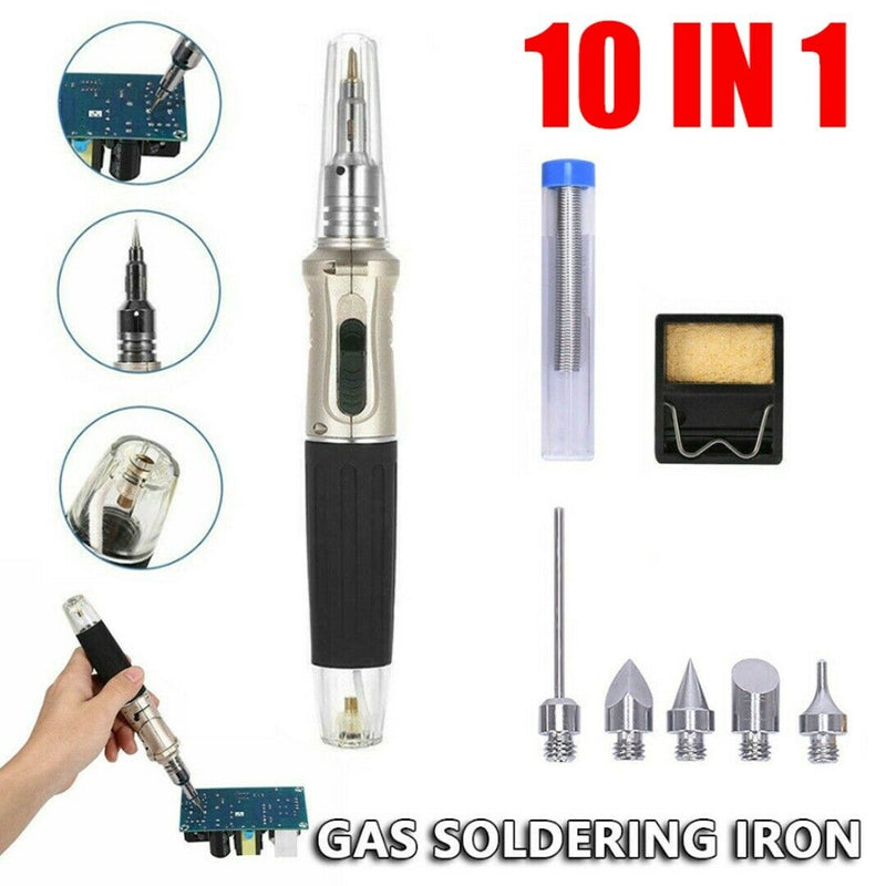 10 IN 1 Butane Gas Soldering Iron Kit Profession Auto Ignition Torch Box Tool