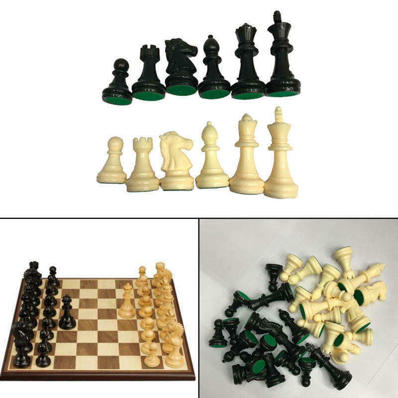 Tournament Chess Pieces Set Weighted Plastic Pieces with King Black&White WAR