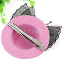 Trendy Pink Hair Clip Accessory Wedding Fascinator Mini Top Hat Bowtie Feather