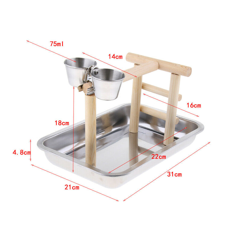 2pcs Bird Playground Wood Perch Exercise Playgym with Feeder Cups for Cockatoo