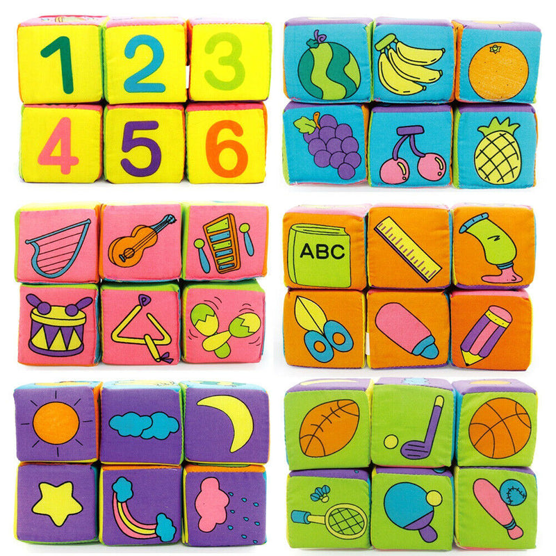 6pcs Multifunctional Baby Cloth Building Blocks Rattle Soft Cubes Toys Gifts Set