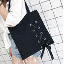 New Women's Casual Lace-up Canvas Tote Bag Female Canvas Shoulder Bags cros