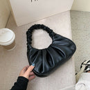 Elegant Pleated Handbag Women Leather Travel Totes Shoulder Bag (Black)