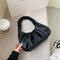 Elegant Pleated Handbag Women Leather Travel Totes Shoulder Bag (Black)