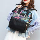 Tropical Plant Print Travel Big Backpacks Nylon Women School Bags (Black)