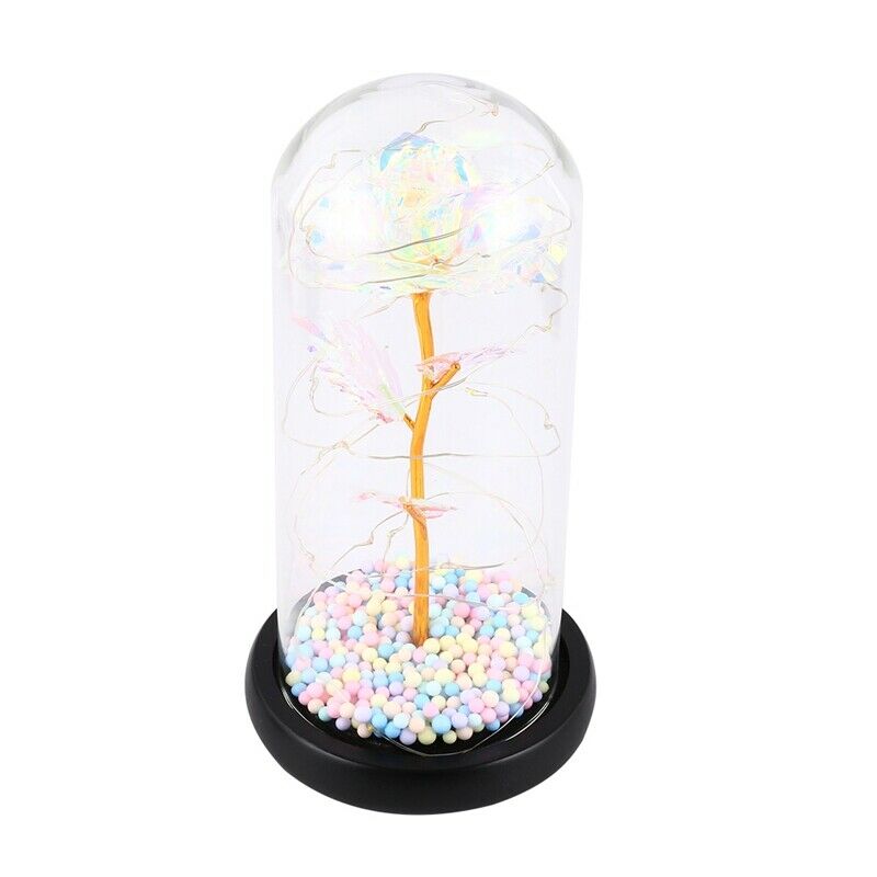 Beautiful Eternal Rose LED Light Rose In Glass Dome with Foam for Valentine'P6E2
