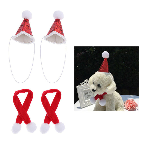 2 Pcs Red Cute Small Dog Cat Birthday Party Cone Hat Neck Scarf Set Costume,