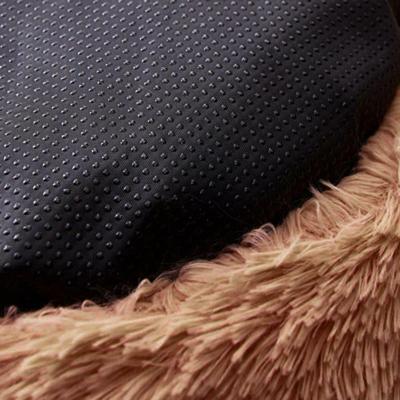 Round Soft Dog Bed Plush Kennel Nest Velvet Foldable Pet Mat (Coffee XS) A