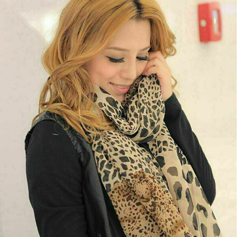Womens Long Soft Wrap Shawl Leopard Chiffon Scarf Autumn AU Q8G4. N4Z0 G6O0