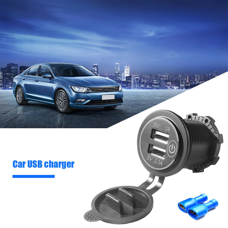 3.1A Dual USB Charger Socket with Touch Switch + 2 Terminals for Car Motorcycle