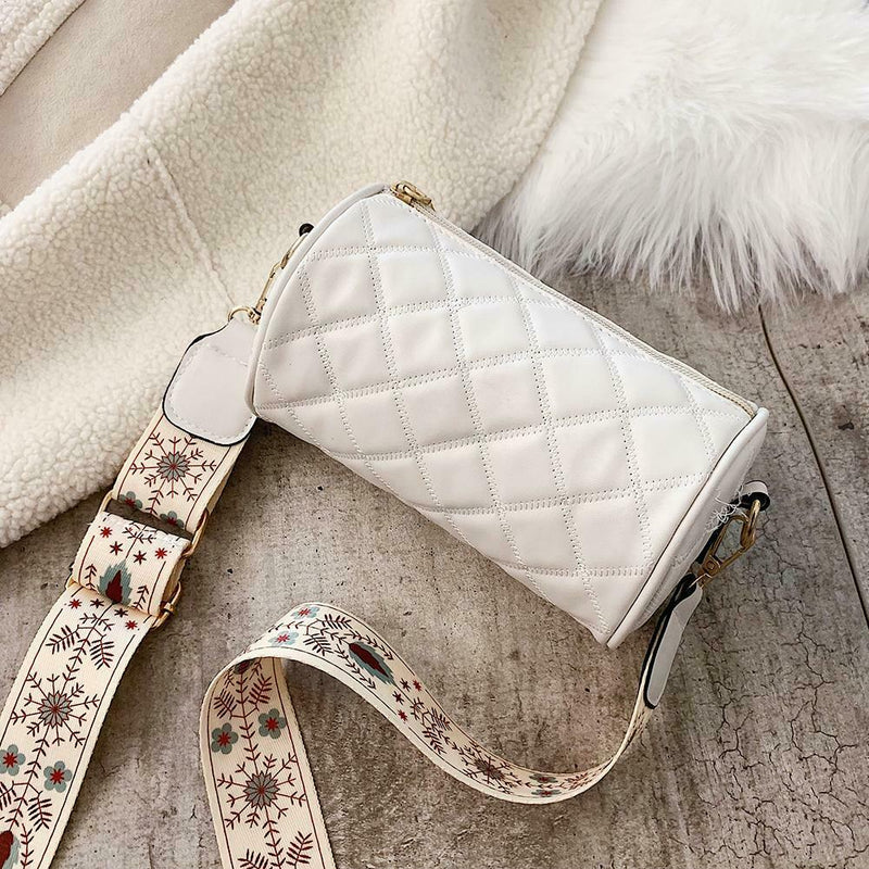 Fashion Women Leather Messenger Bag Cylinder Retro Shoulder Bags (White) A