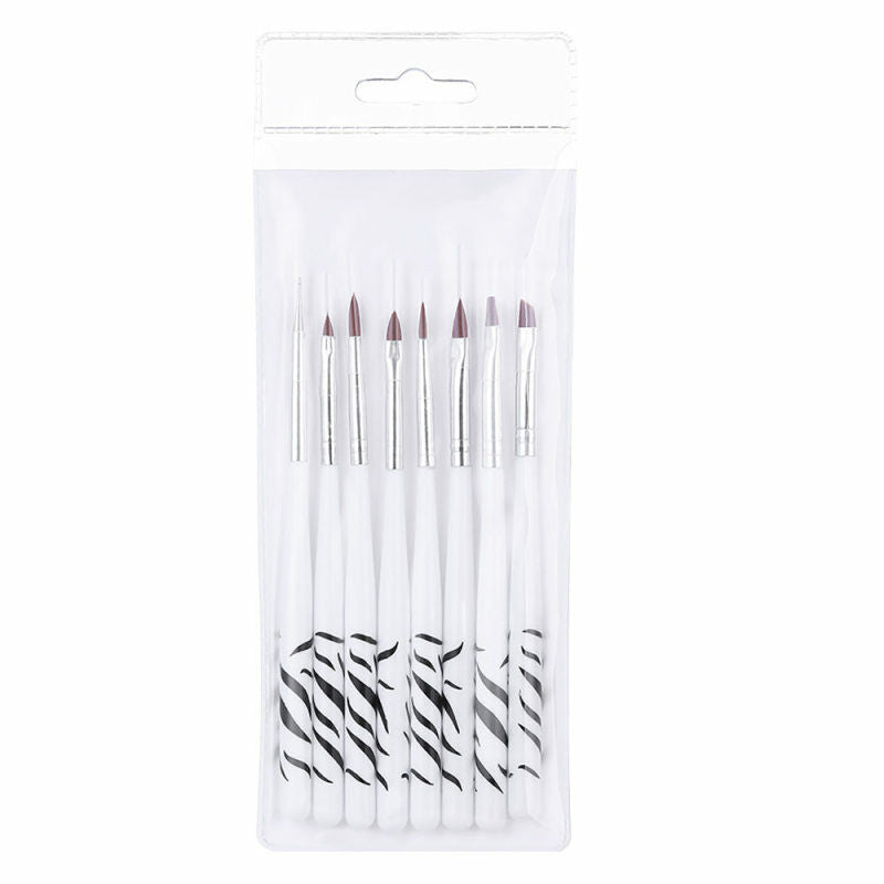 Practical 8X Set Of White Nail Design Brush Pen Fine Detail Tips Drawing Tools