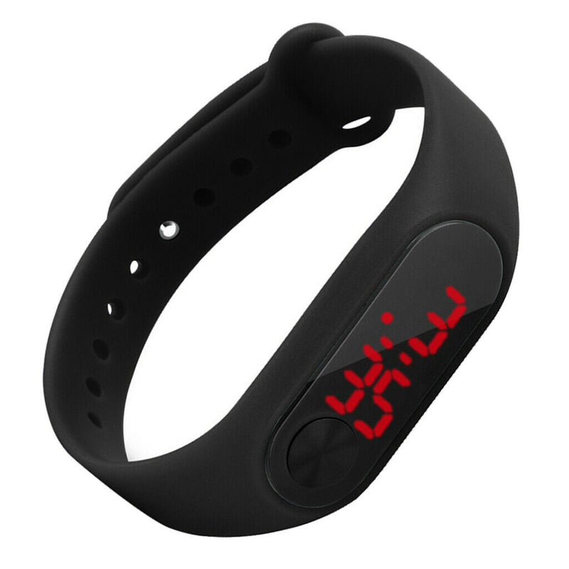 LED Digital Watch Touch Screen Silicone Strap Wristwatch Bracelet Black