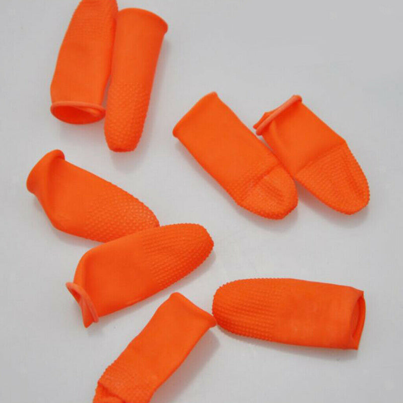 100pcs Rubber Latex Fingertip Finger Cots Nail Protection Orange M