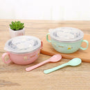 Children Cartoon Stainless Steel Bowl Spoon Baby Food Feeding Tableware Set A