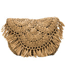 Summer Straw Tassel Shoulder Bag Women Beach Messenger Satchel Bags (Brown)