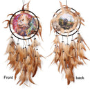 Oil Painting Wolf Totem Dream Catcher Feather Bead Hanging Home Car Decor