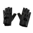 Women Mens PU leather Punk Rock Style Half Finger Hollow Holes Gloves