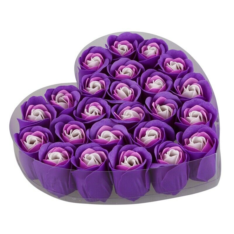 24 Pcs Purple Scented Bath Soap Rose Petal in Heart Box M2G5