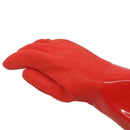 Waterof Gauntlet Gloves Long Heavy Duty Rubber PVC Red Coated 45cm V9J7