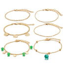 6Pcs Boho Bracelet Set Women Blue Water Drop Beads Alloy Chains Bangle JewelryTE