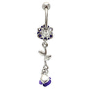2-Rose Connected Dangling Jewelry Belly Ring Navel Button--Purple N1Z2
