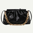 Women Pleated Shoulder Bag Chain Totes PU Cloud Messenger Handbag (Black)