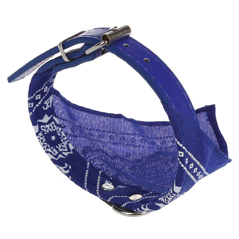 Adjustable Dog Scarf with Leather Collar Paisley Pattern Pet Fashion (blue)