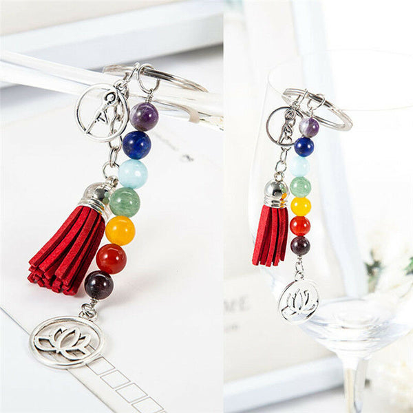 Tassel Lotus  8mm Beads Key Chain Ring Keychain Family Gift jewelry  LJJC,a
