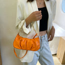 Solid Pleated Women Shoulder Bag PU Clear Chain Crossbody Handbag (Orange) A